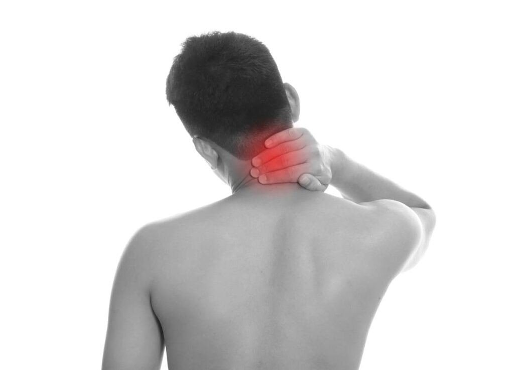 man-with-neck-pain-over-white-background